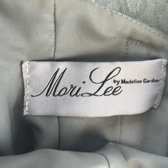 Mori Lee Mini Formal Dress Silver/Gray Lace Ribbon Bow Button-back Sleeveless 12 - Picture 13 of 13